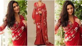 katrina kaif, katrina kaif in red saree, katrina kaif red saree cost
