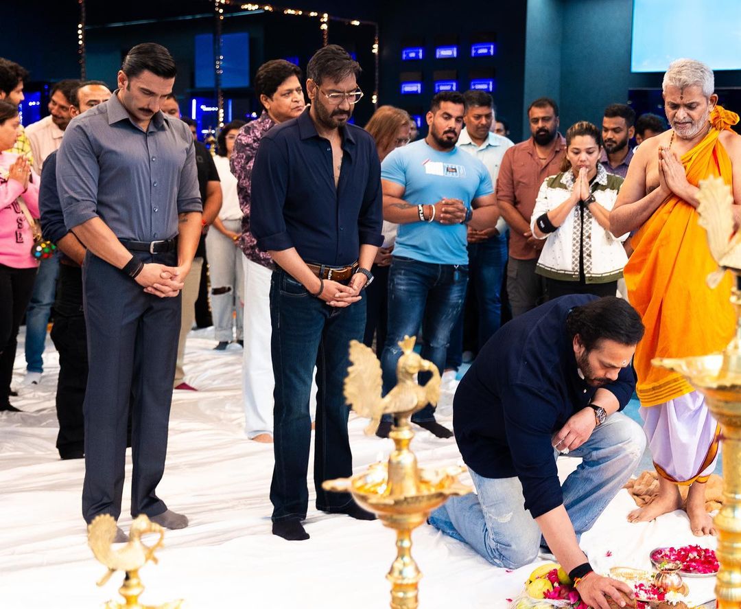 Rohit Shetty with Ajay Devgn and Ranveer Singh