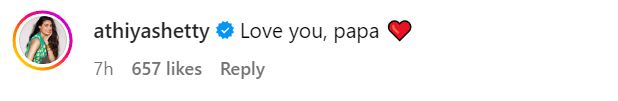 Athiya Shetty's comment on Suniel Shetty's post