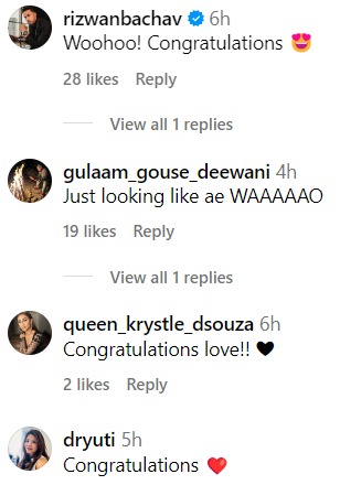 Fans react to Krystle D'Souza's post