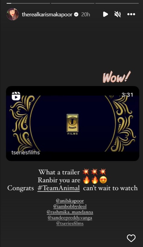 Karisma Kapoor reviews Ranbir Kapoor starrer Animal trailer