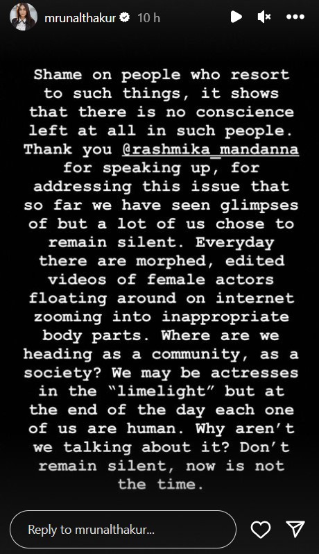 Mrunal Thakur supports Rashmika Mandanna