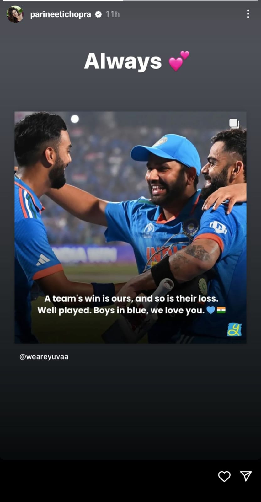 Parineeti Chopra praises Team India