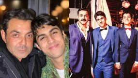 bobby deol, bobby deol with his sons, aryaman and dharam deol