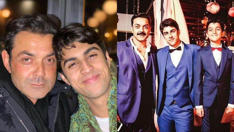 bobby deol, bobby deol with his sons, aryaman and dharam deol