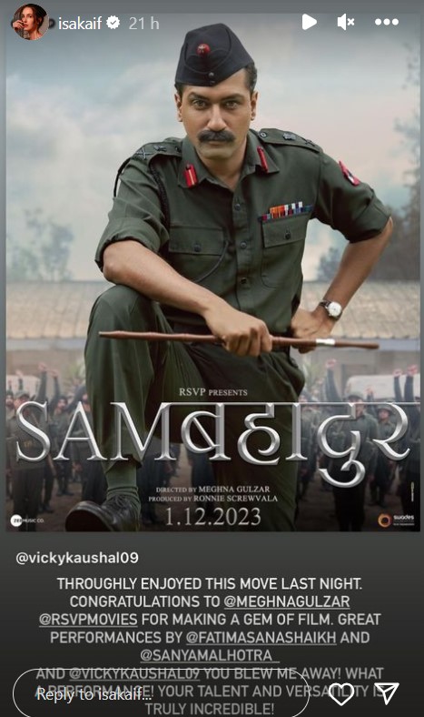 Isa Kaif praises Sam Bahadur