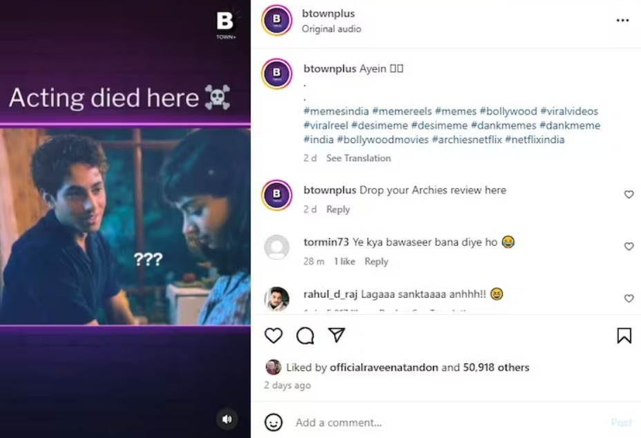 The Archies post liked by Raveena Tandon