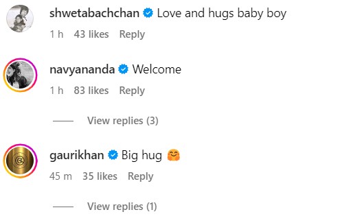 Celebs comment on Agastya Nanda post