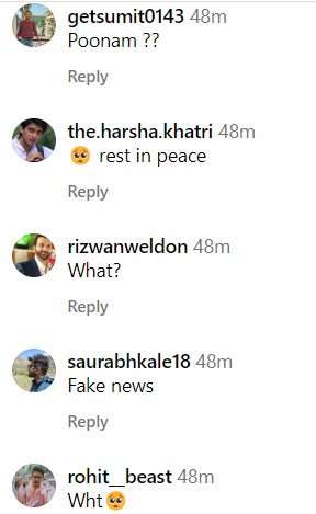 Fans react to Poonam Pandey's death