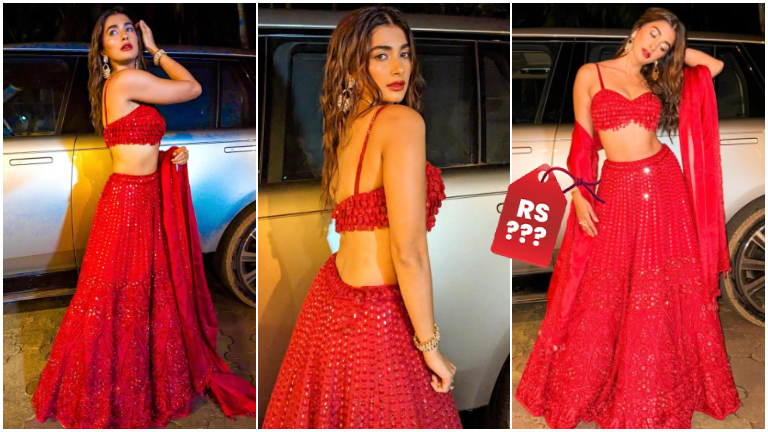 pooja hegde, pooja hegde red lehenga, pooja hegde lehenga cost