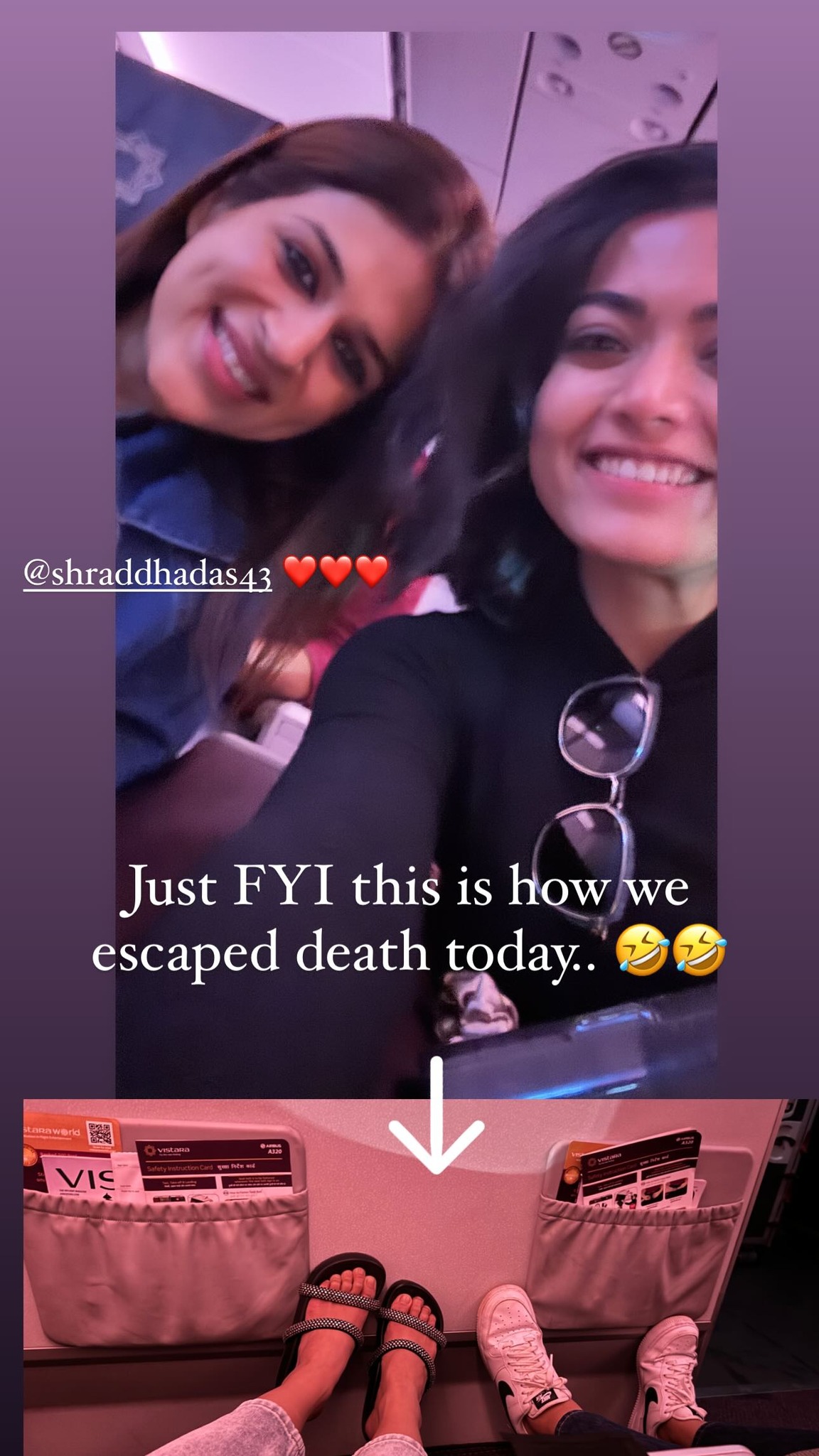 Rashmika Mandanna on flight with Shraddha Das