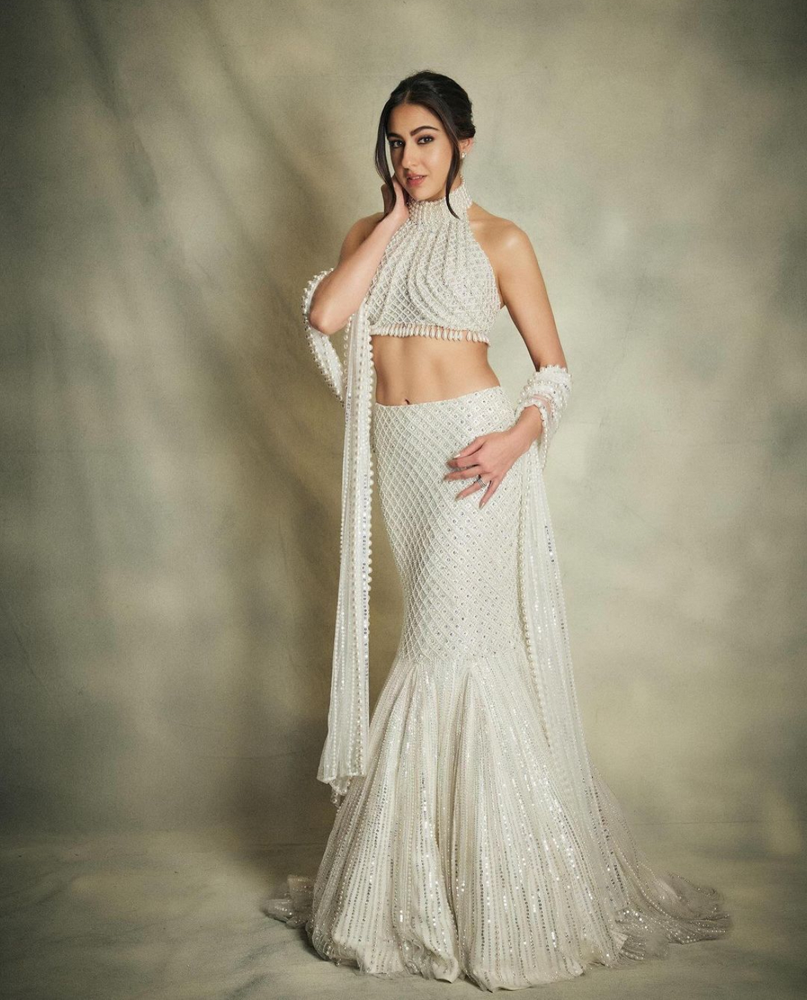 Sara Ali Khan white pearl ensemble