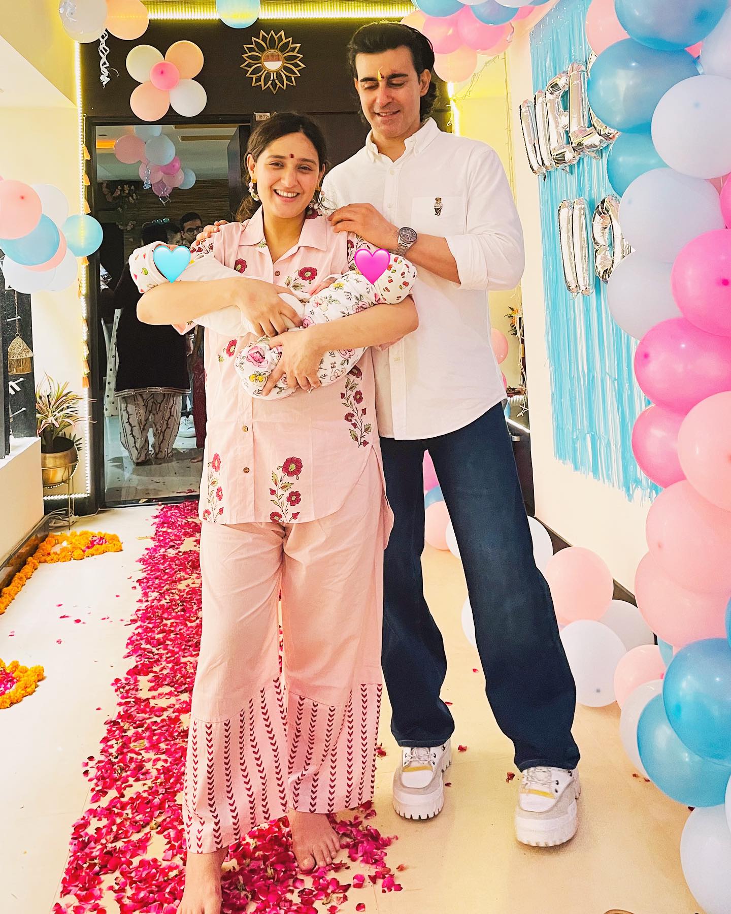Gautam Rode and Pankhuri Awasthy with twin babies
