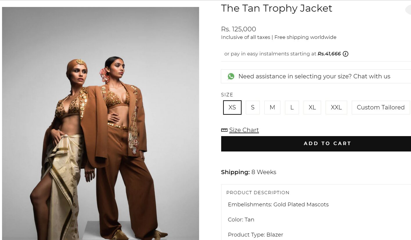 Price tag of the Masaba jacket