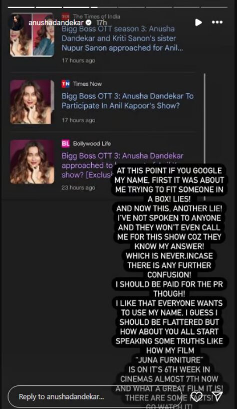 Anushka Dandekar Instagram stories