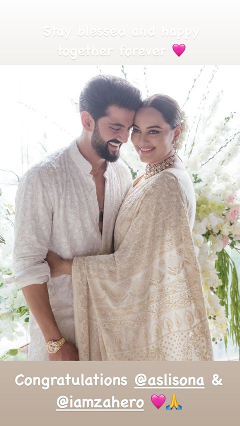 Bipasha Basu congratulates Sonakshi Sinha and Zaheer Iqbal