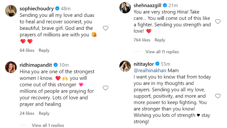 Celebs pouring in love for Hina Khan