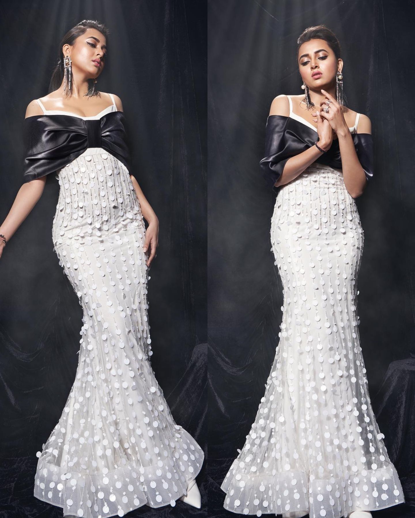 Tejasswi Prakash in black and white gown