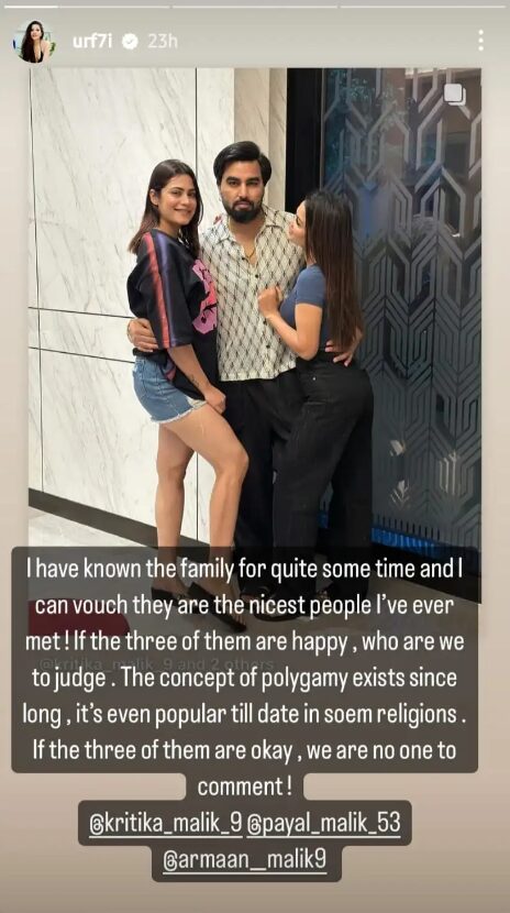 Uorfi Javed backs Armaan Malik having 2 wives