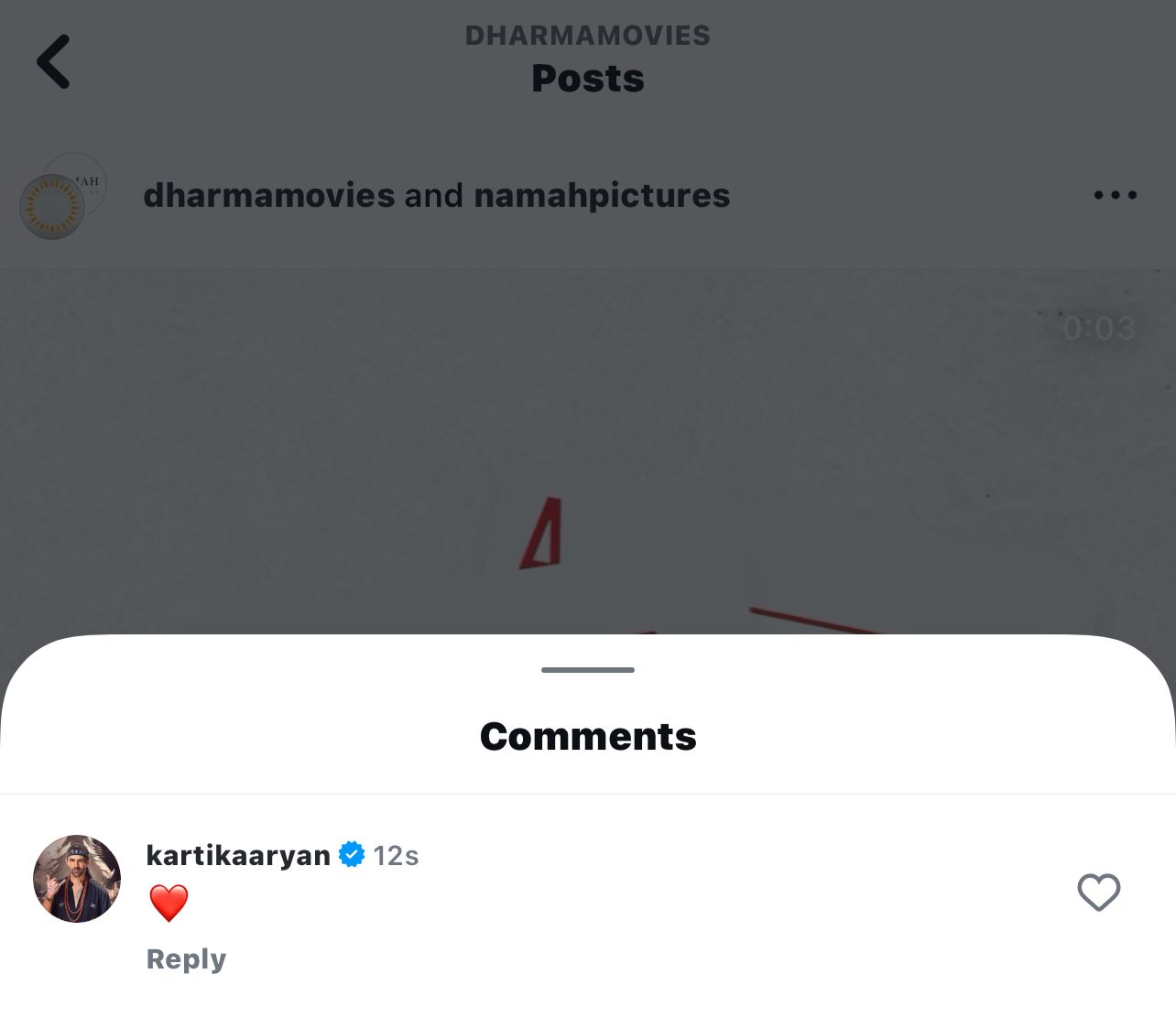 Kartik Aaryan liked Dharma Movies post