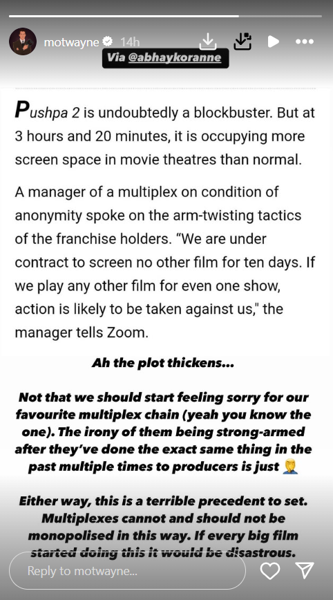 Vikramaditya Motwane on Pushpa 2 screen allotment