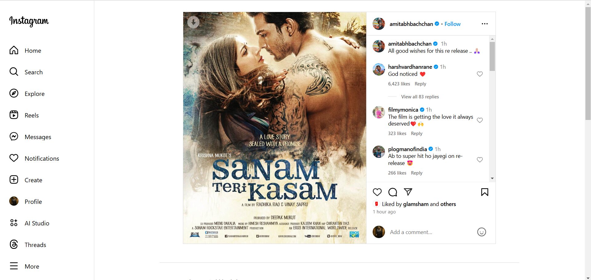 Harshvardhan Rane reacts to Amitabh Bachchan's Sanam  Teri Kasam re-release