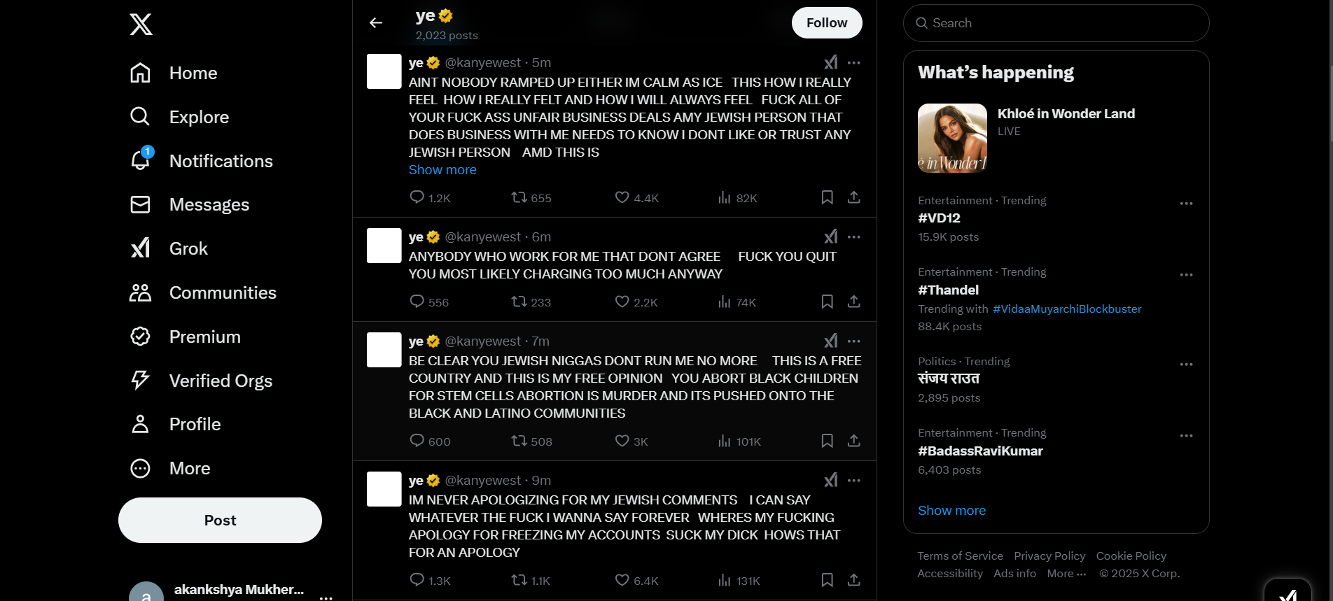 Kanye West's recent X posts