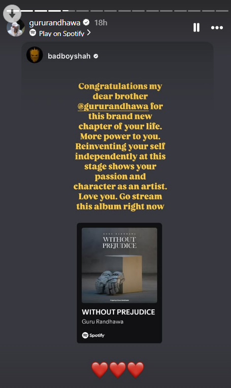 Badshah Congratulates Guru Randhawa On 'Without Prejudice', Pens a Sweet Note