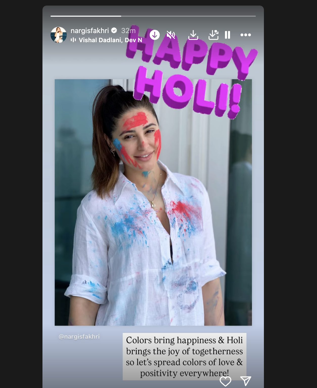 Nagris Fakhri sends wishes Holi
