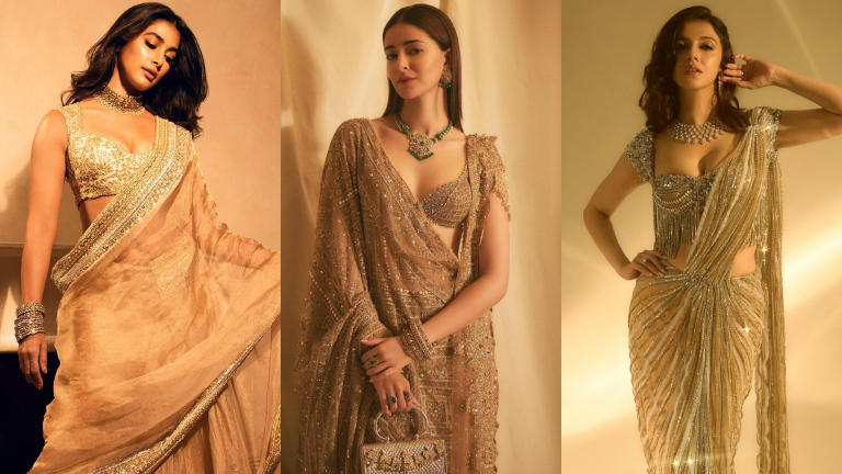 From Pooja Hegde To Ananya Panday, Here's A List Of Bollywood Actresses Who Look Stunning In Golden Sarees