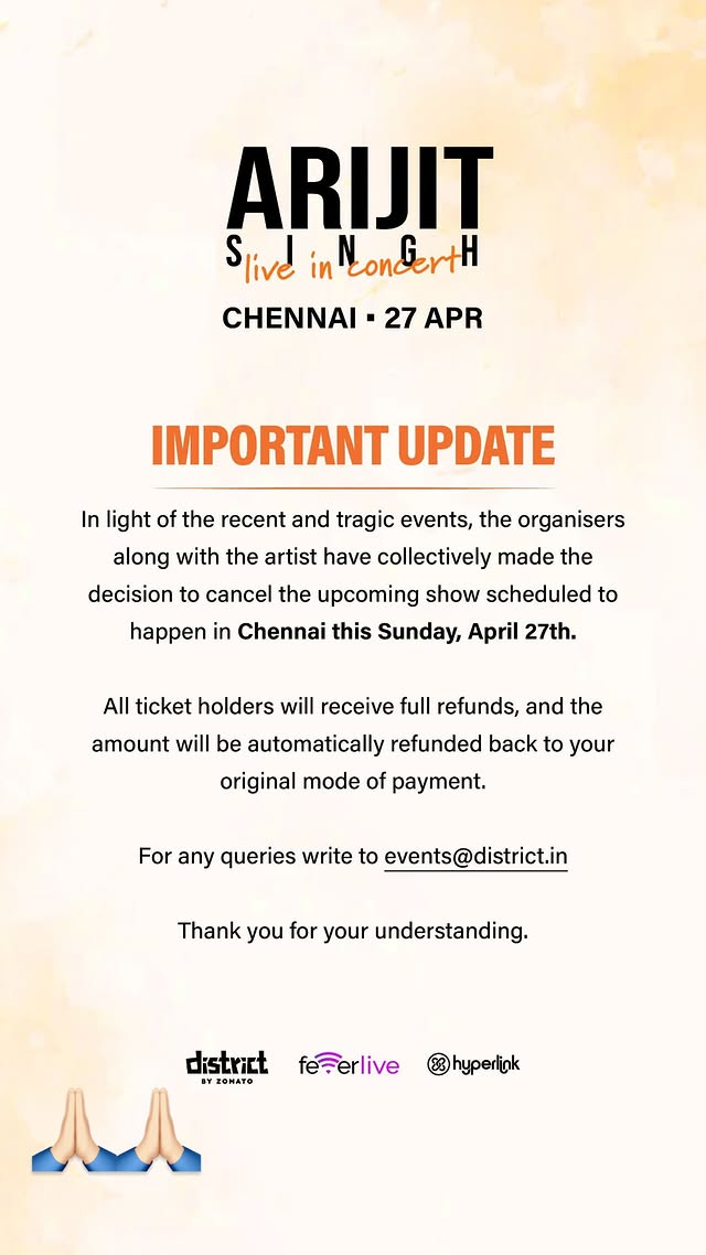 Arijit Singh CANCELS Chennai Concert In Response To Pahalgam Terror Attack