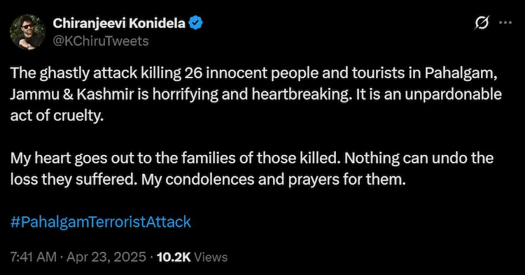 Chiranjeevi On Pahalgam Terror Attack