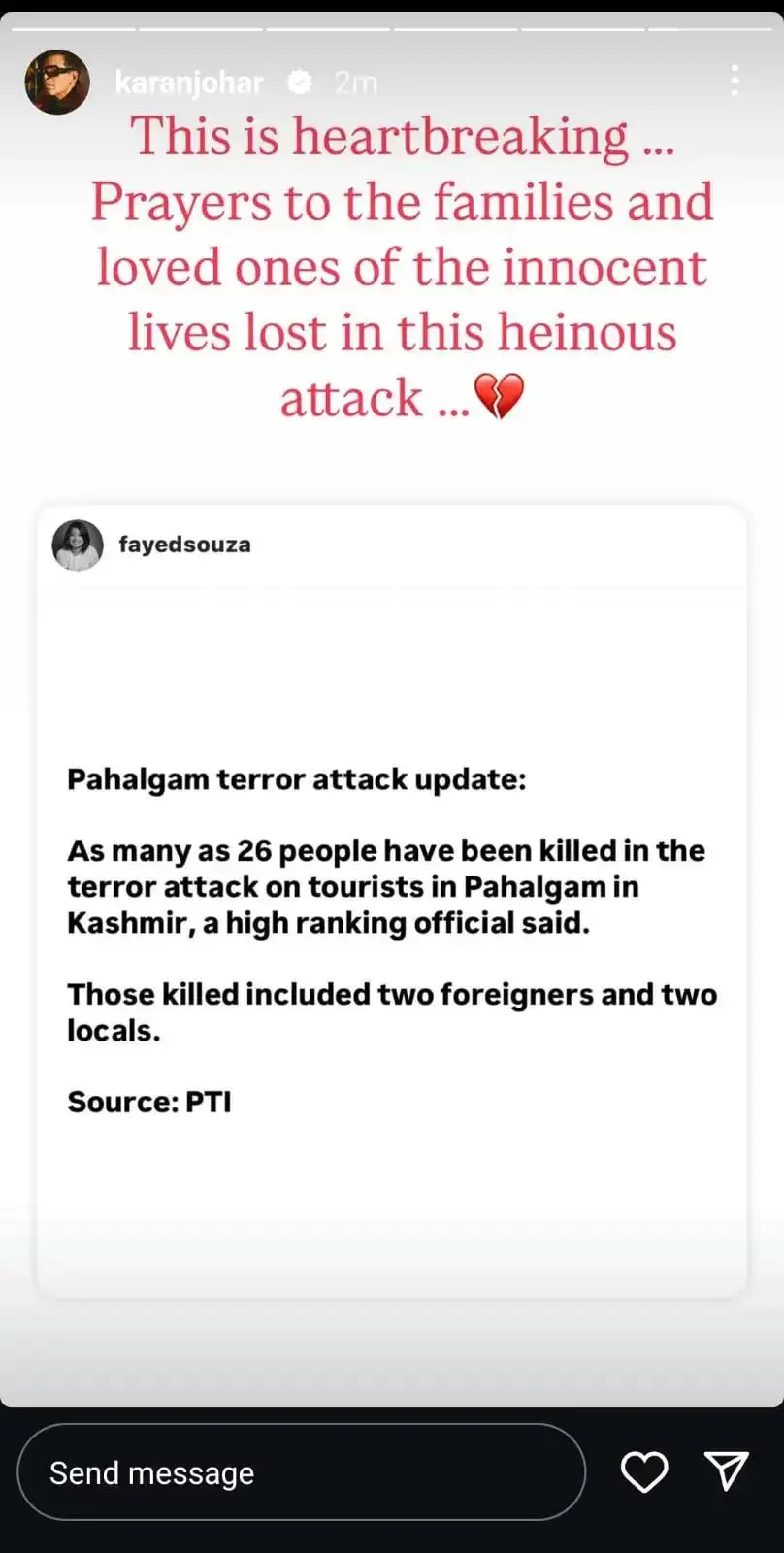 Karan Johar On Pahalgam Terror Attack