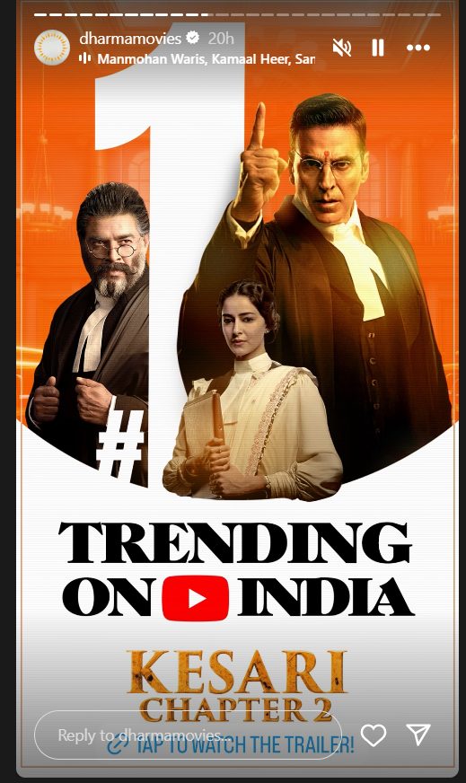 Kesari Chapter 2 trailer trends as No. 1 on YouTube