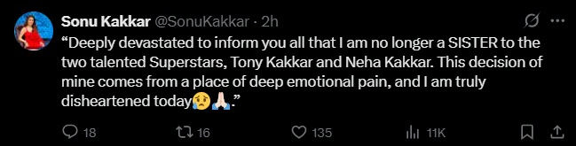 Sonu Kakkar's post for Neha Kakkar and Tony Kakkar