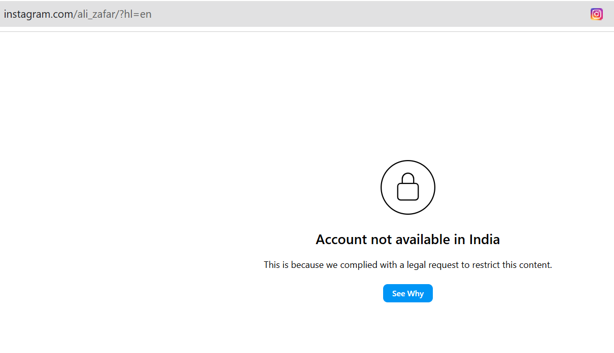 Ali Zafar Instagram account blocked