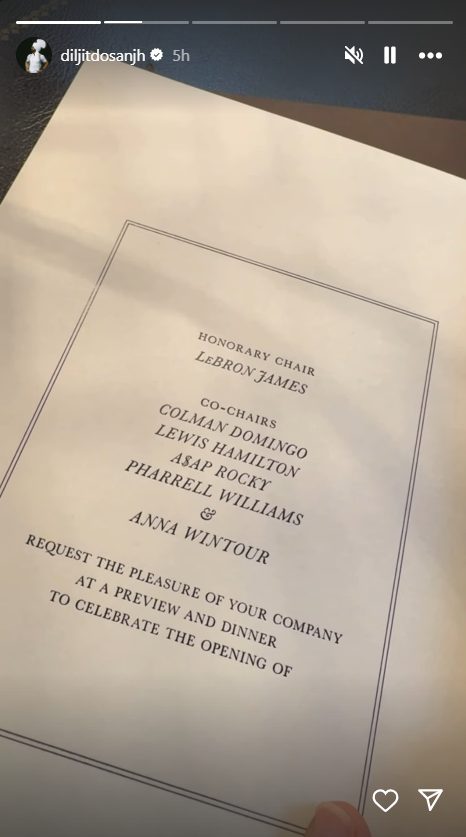 Dijit Dosanjh's Met Gala Invitation and Guess list