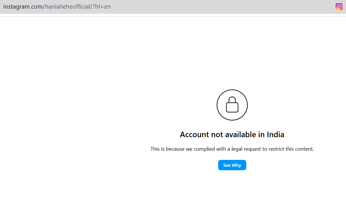 Hania Instagram account blocked