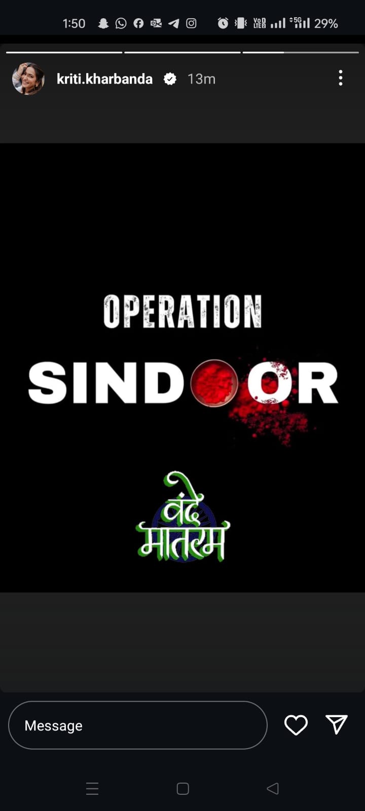 Kriti Kharbanda  reacts to Operation Sindoor