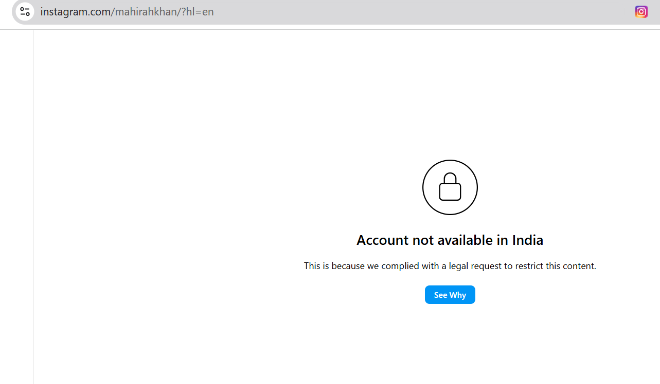 Mahira Khan Instagram account blocked