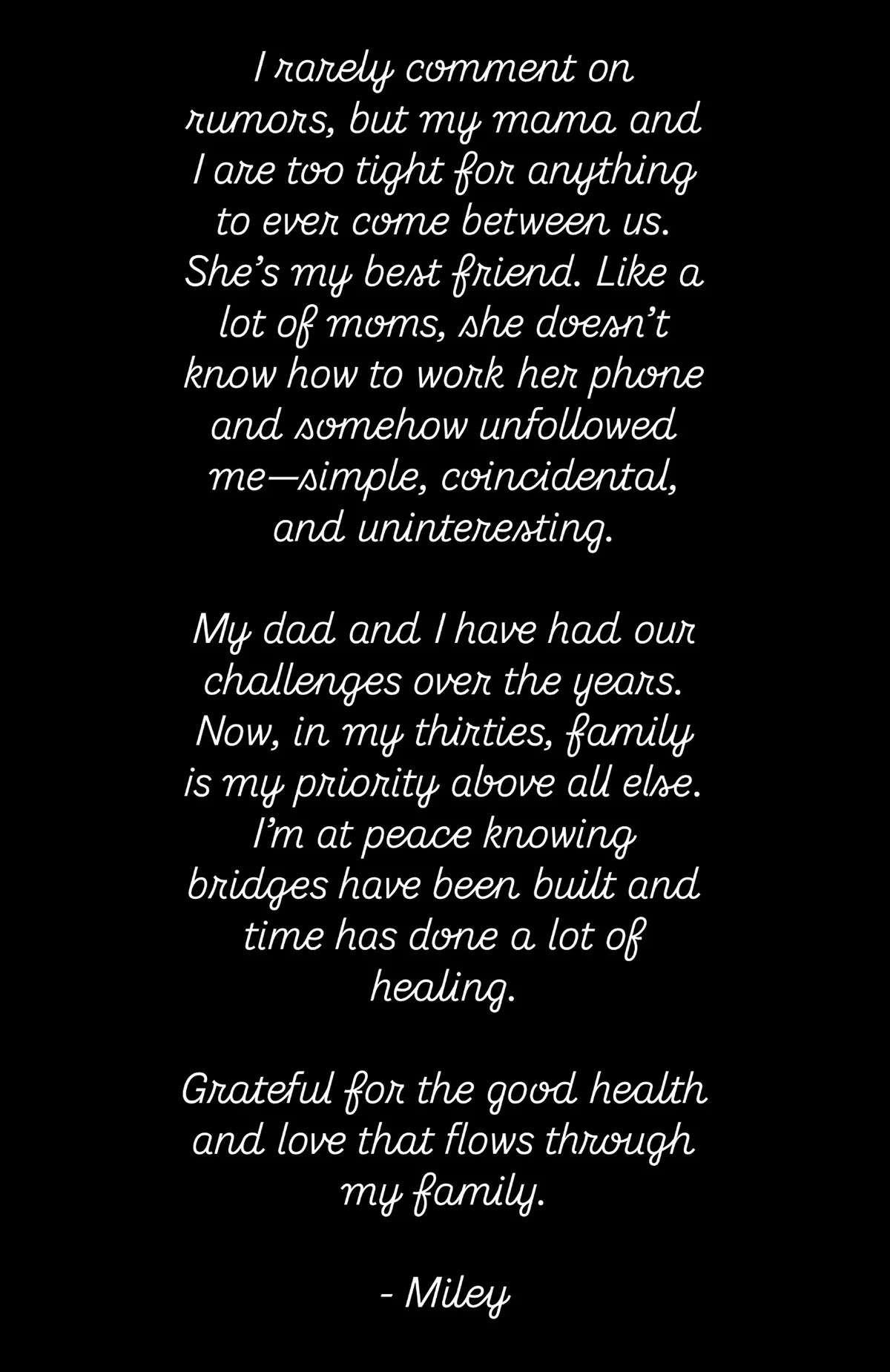 Miley Cyrus Instagram Story