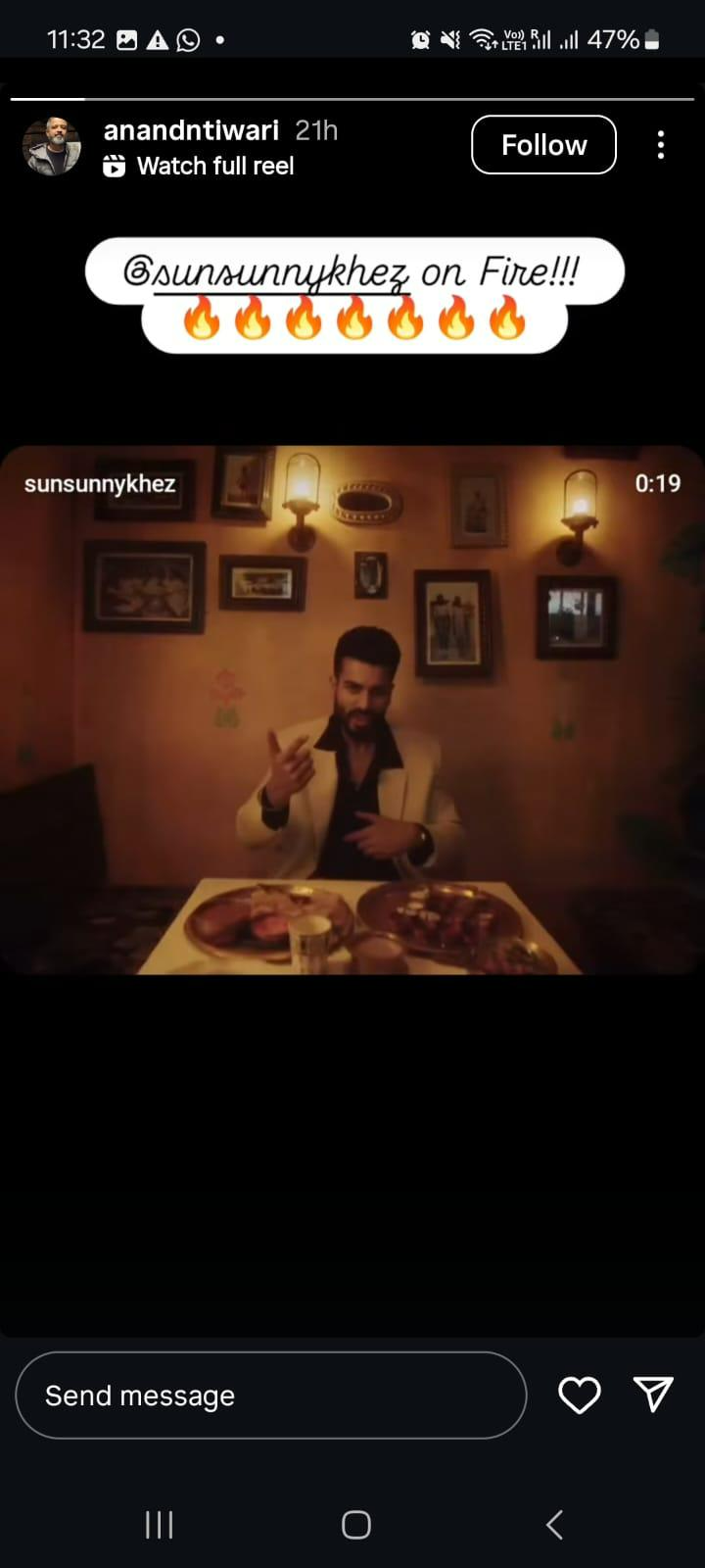 Anand Tiwari Insta Story For Sunny Kaushal