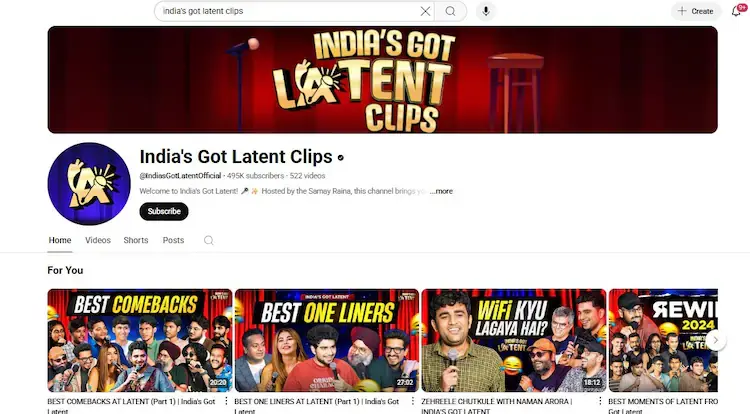 India’s Got Latent New YouTube Channel
