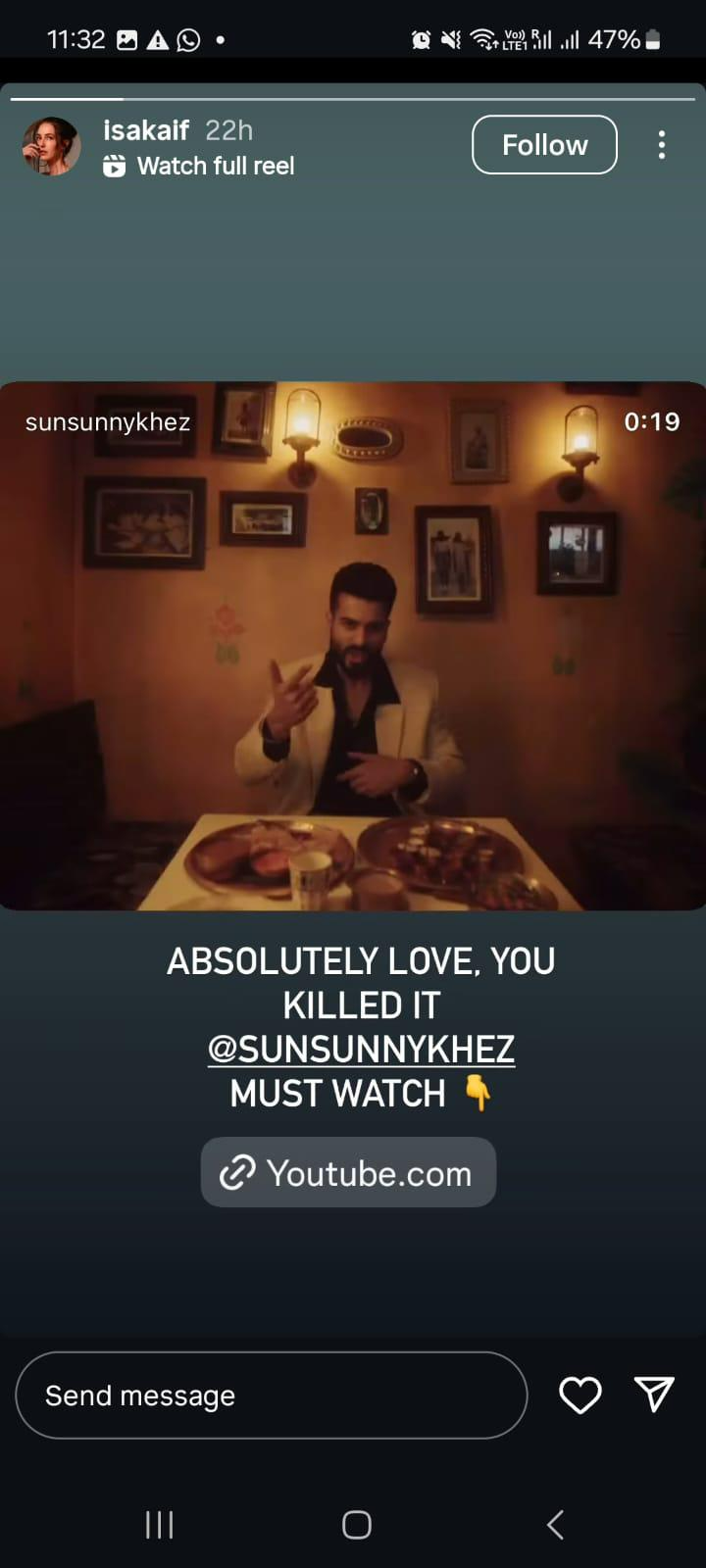 Isabelle Kaif Insta Story For Sunny Kaushal