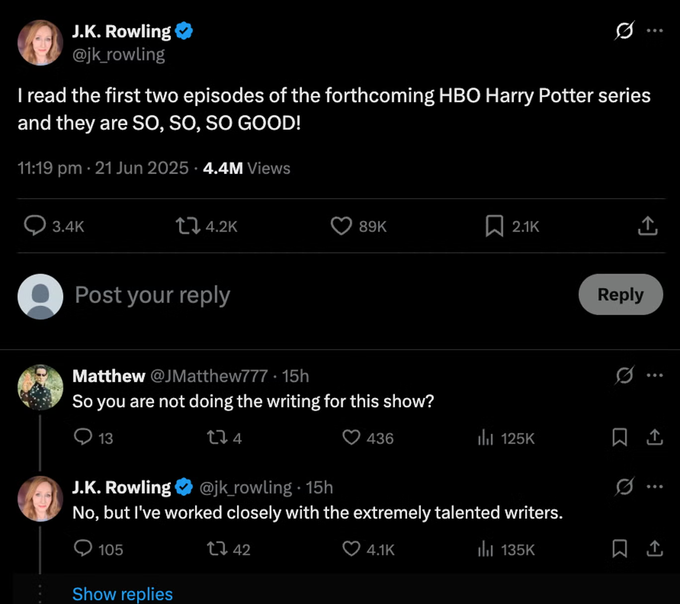 JK Rowling reacts to first two episodes of Harry Potter HBO series
