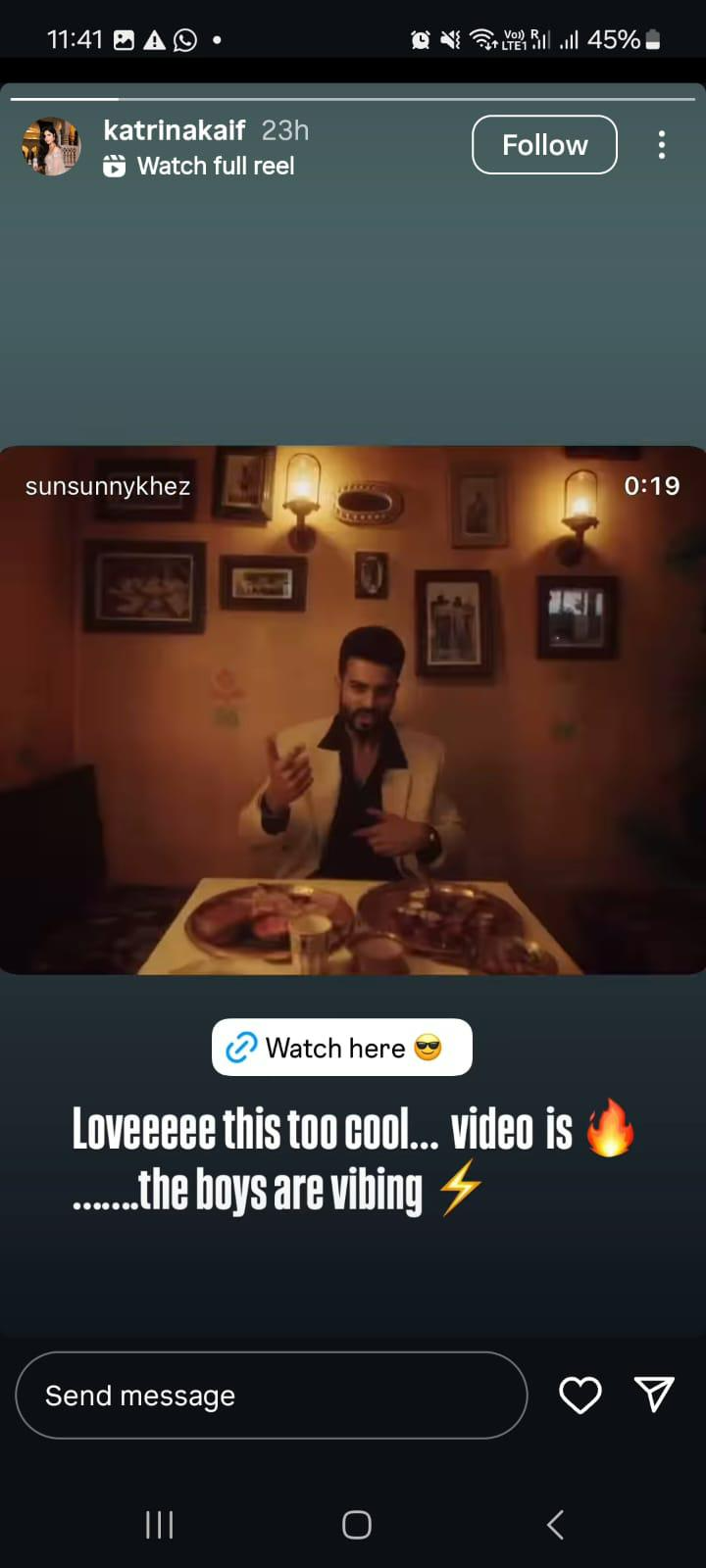 Katrina Kaif Insta Story For Sunny Kaushal
