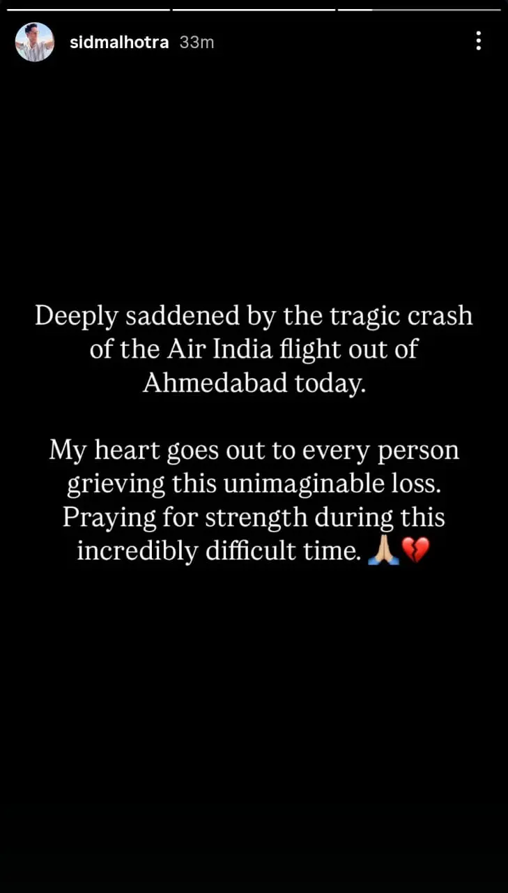 Siddhart Malhotra On Ahmedabad Plane Crash