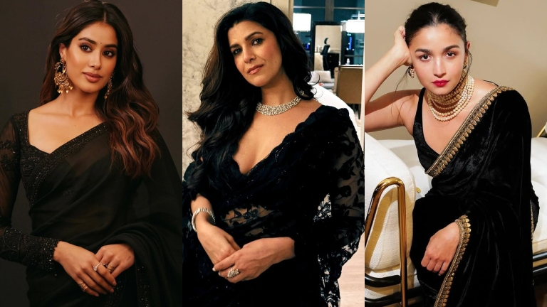 janhvi kapoor, nimrat kaur, alia bhatt, black saree,