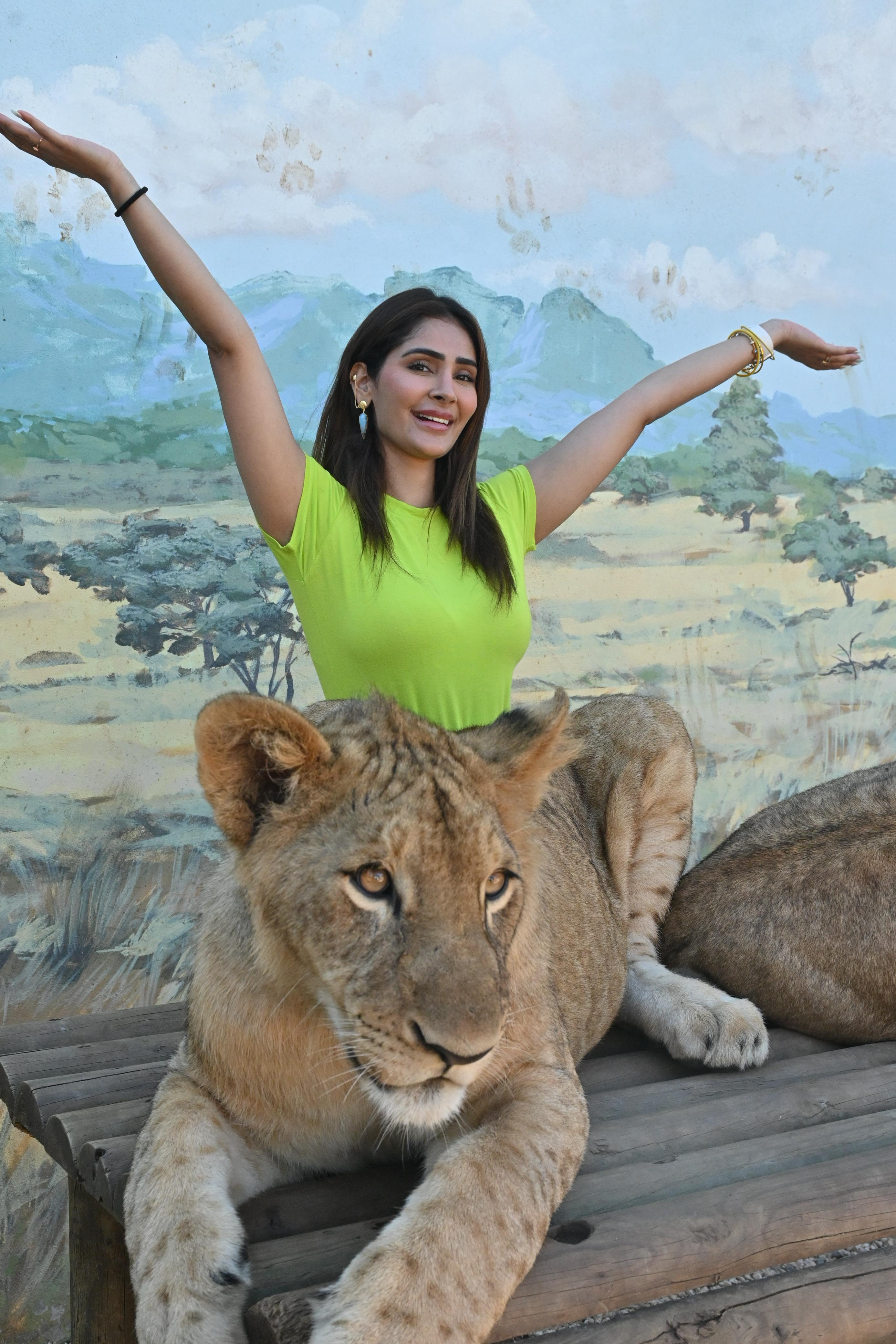 Alankrita Sahai with a lion cub
