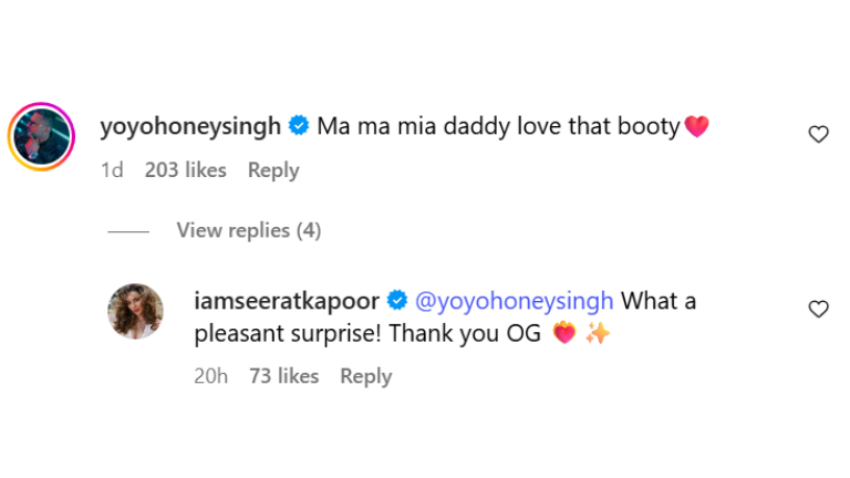 Honey Singh's Comment On Seerat Kapoor's Instagram